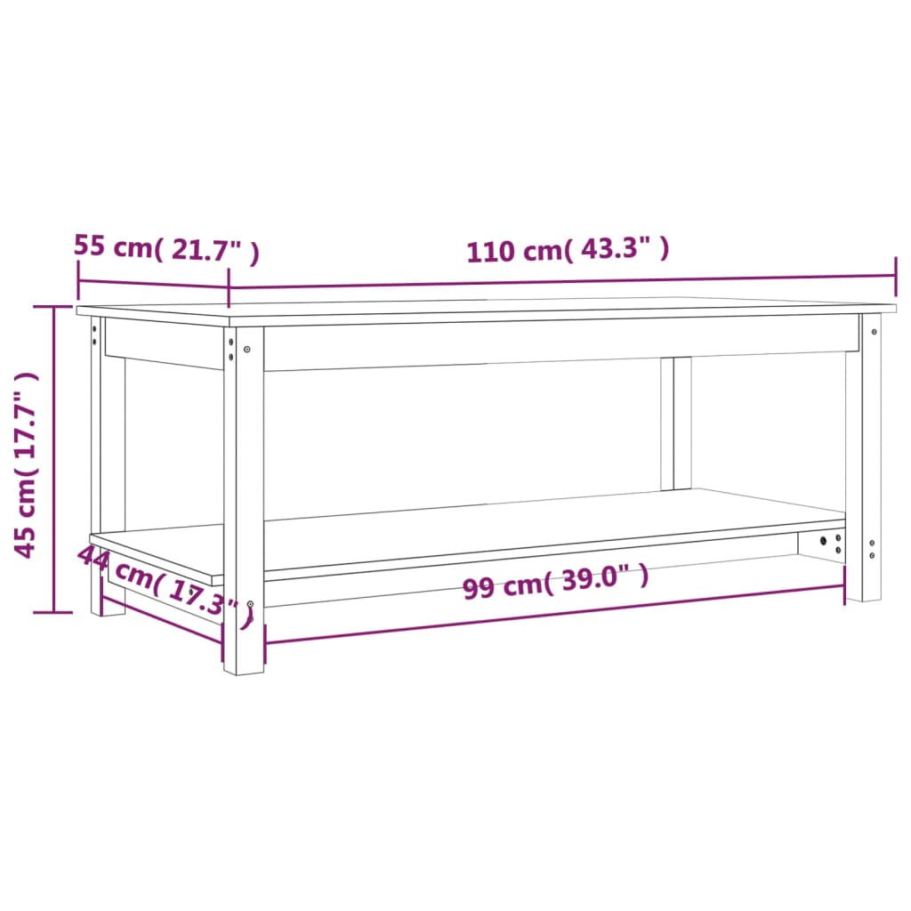 Couchtisch Weiß 110x55x45 cm Massivholz Kiefer