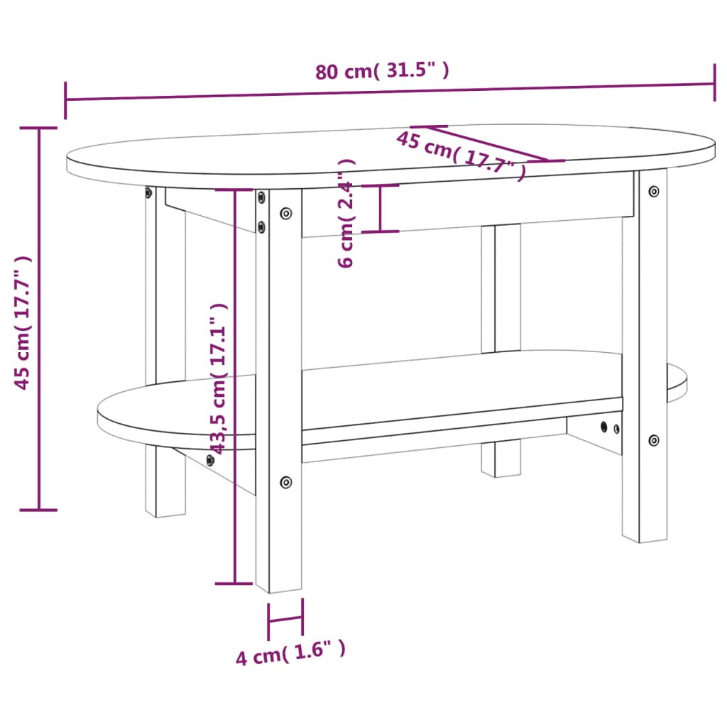 Couchtisch 80x45x45 cm Massivholz Kiefer