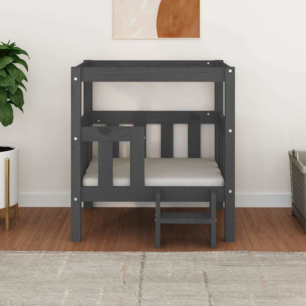 Hundebett Grau 65,5x50,5x70 cm Massivholz Kiefer