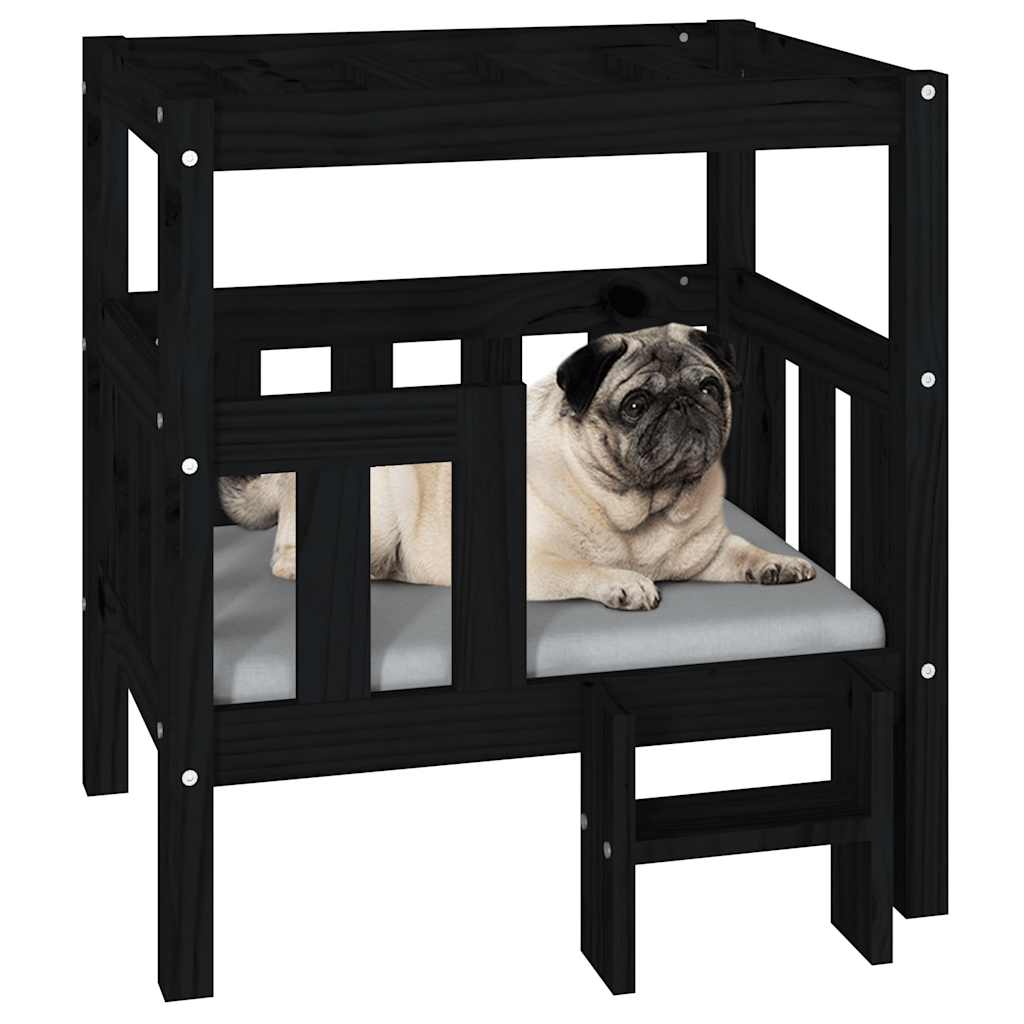 Hundebett Schwarz 65,5x50,5x70 cm Massivholz Kiefer