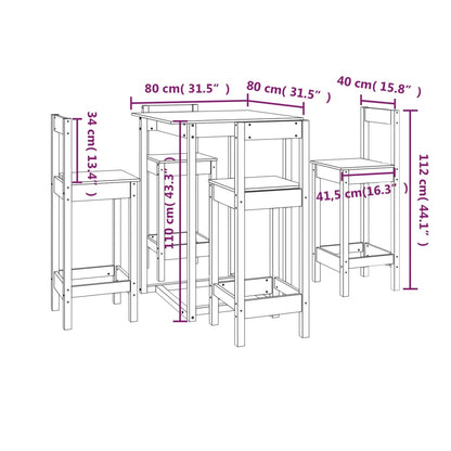 5-tlg. Bar-Set Massivholz Kiefer