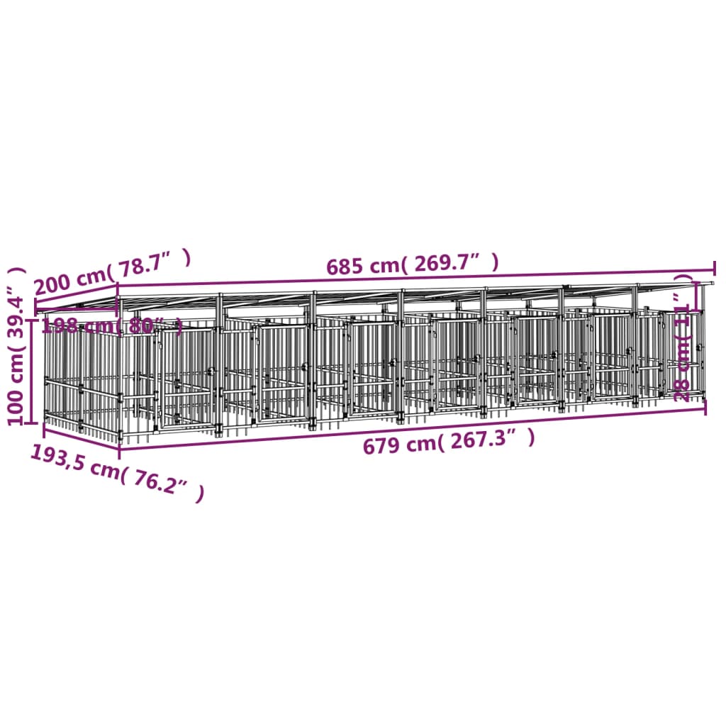 Outdoor-Hundezwinger mit Dach Stahl 13,14 m²