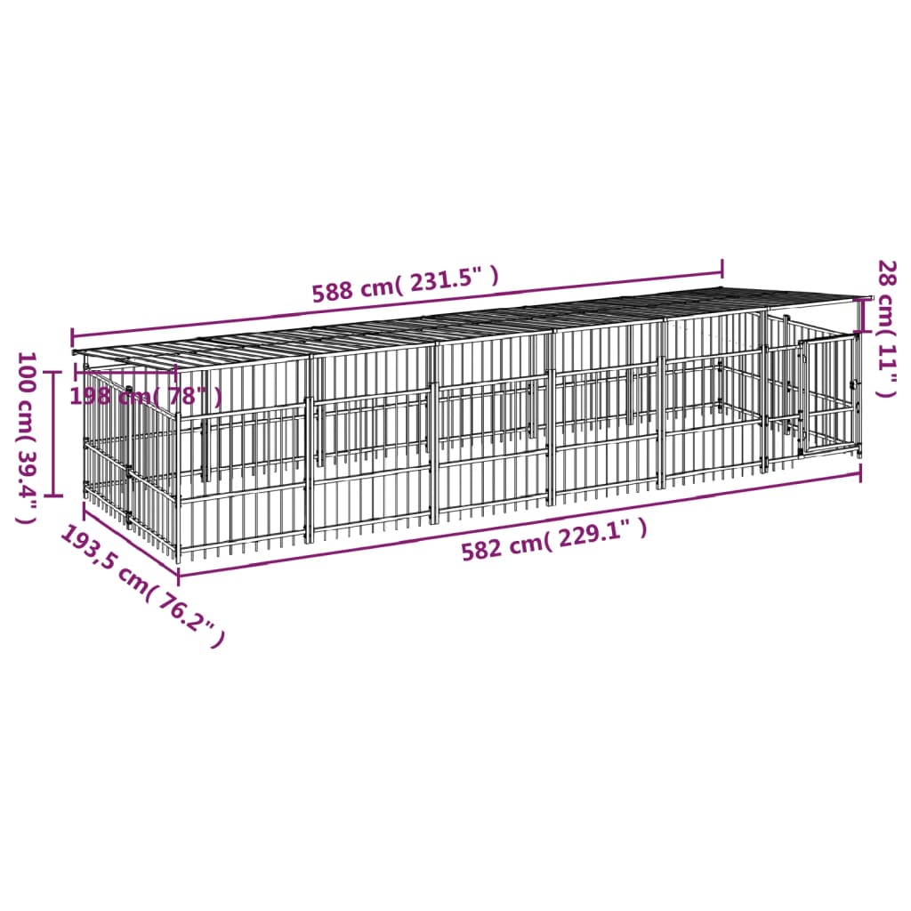 Outdoor-Hundezwinger mit Dach Stahl 11,26 m²