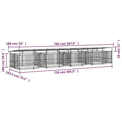 Outdoor-Hundezwinger mit Dach Stahl 15,02 m²