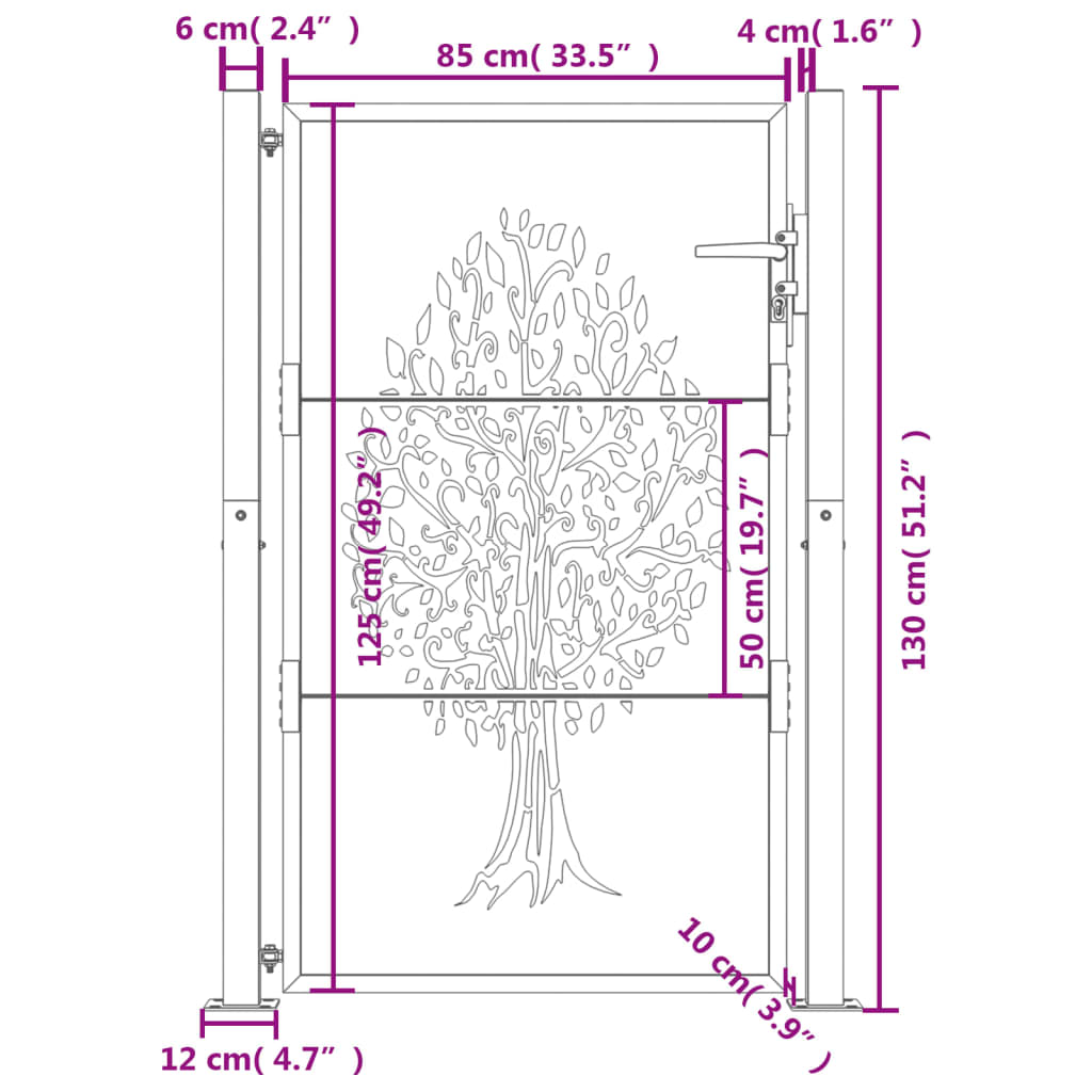 Gartentor 105x130 cm Cortenstahl Baum-Design