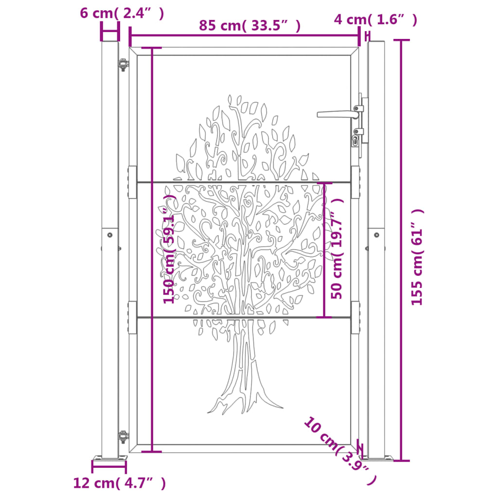 Gartentor 105x155 cm Cortenstahl Baum-Design