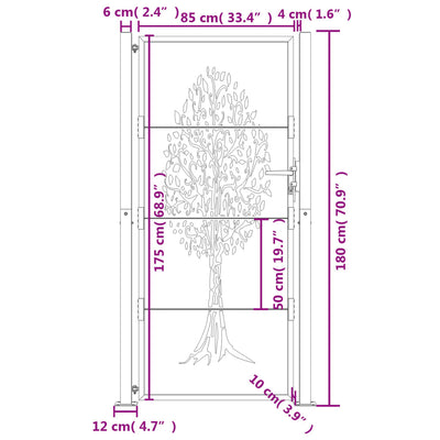 Gartentor 105x180 cm Cortenstahl Baum-Design