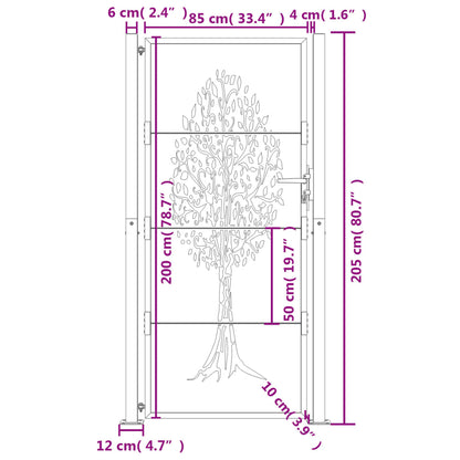 Gartentor 105x205 cm Cortenstahl Baum-Design