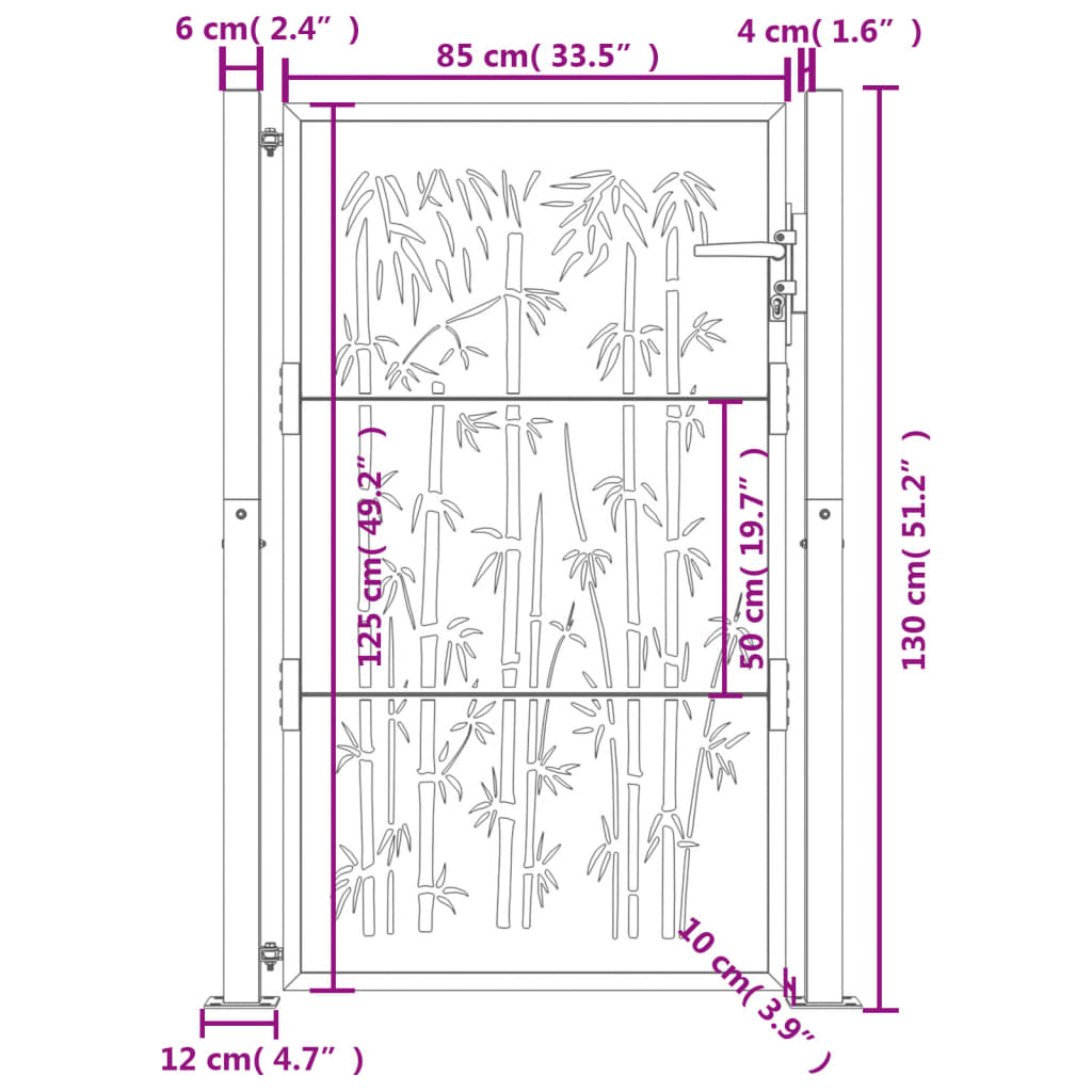 Gartentor Anthrazit 105x130 cm Stahl Bambus-Design