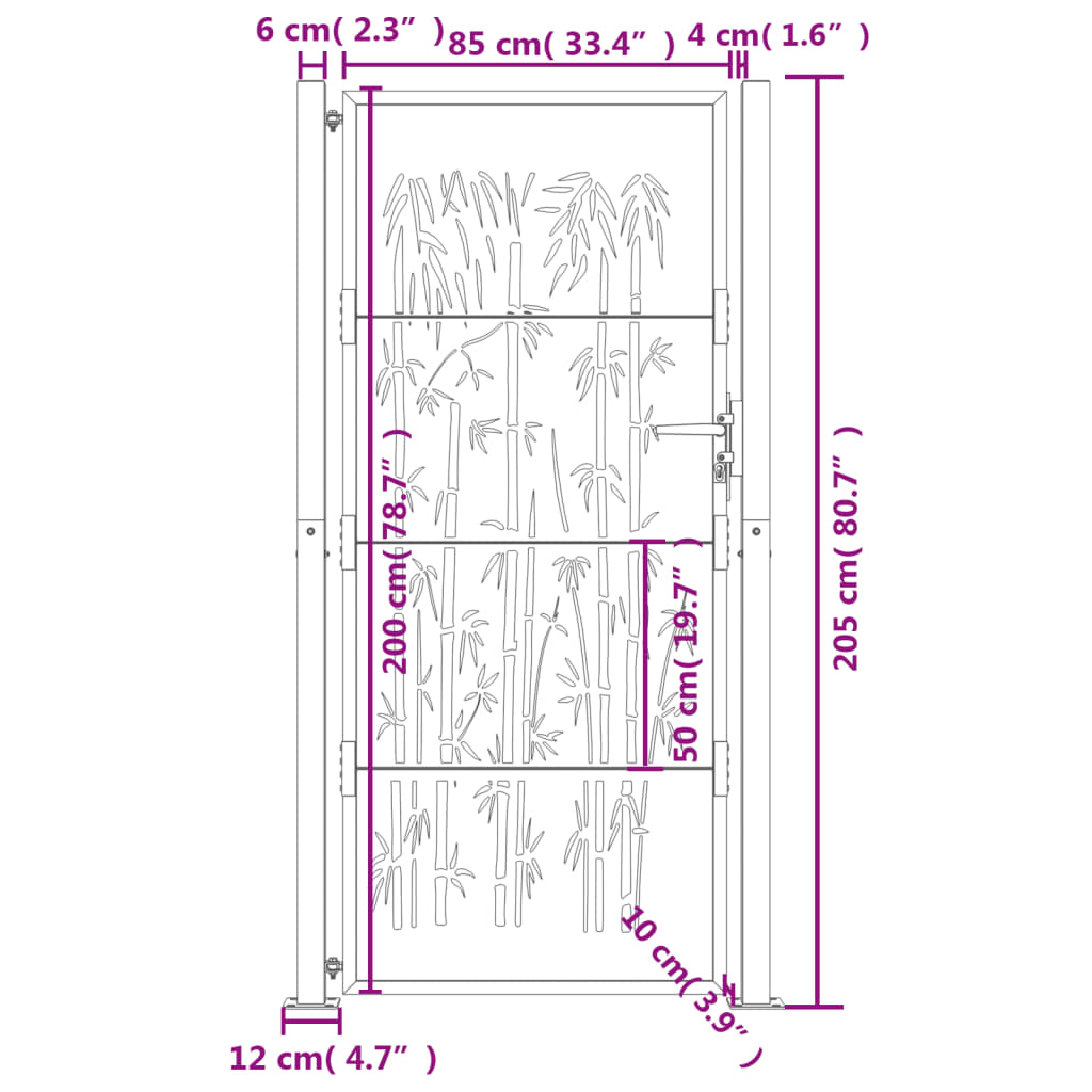 Gartentor Anthrazit 105x205 cm Stahl Bambus-Design