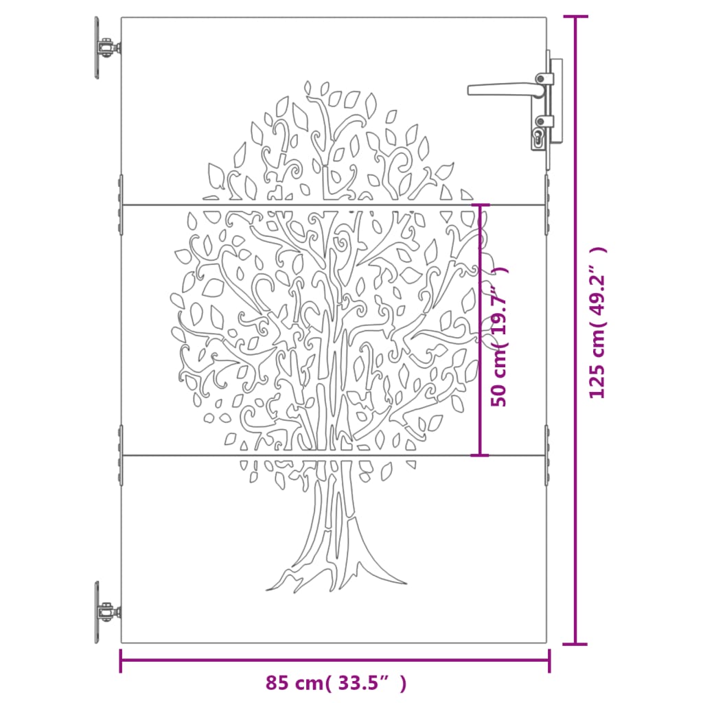 Gartentor 85x125 cm Cortenstahl Baum-Design