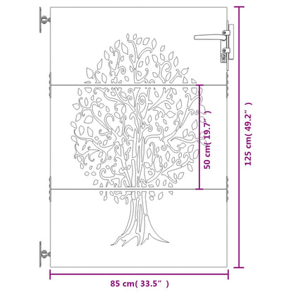 Gartentor 85x125 cm Cortenstahl Baum-Design