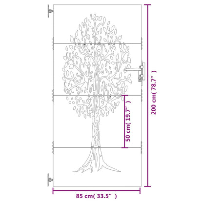 Gartentor 85x200 cm Cortenstahl Baum-Design