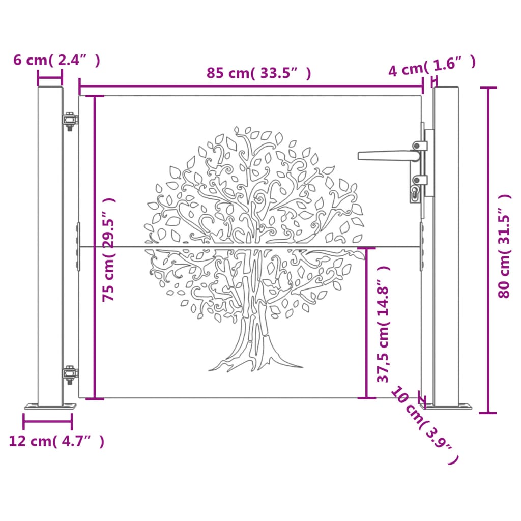 Gartentor 105x80 cm Cortenstahl Baum-Design