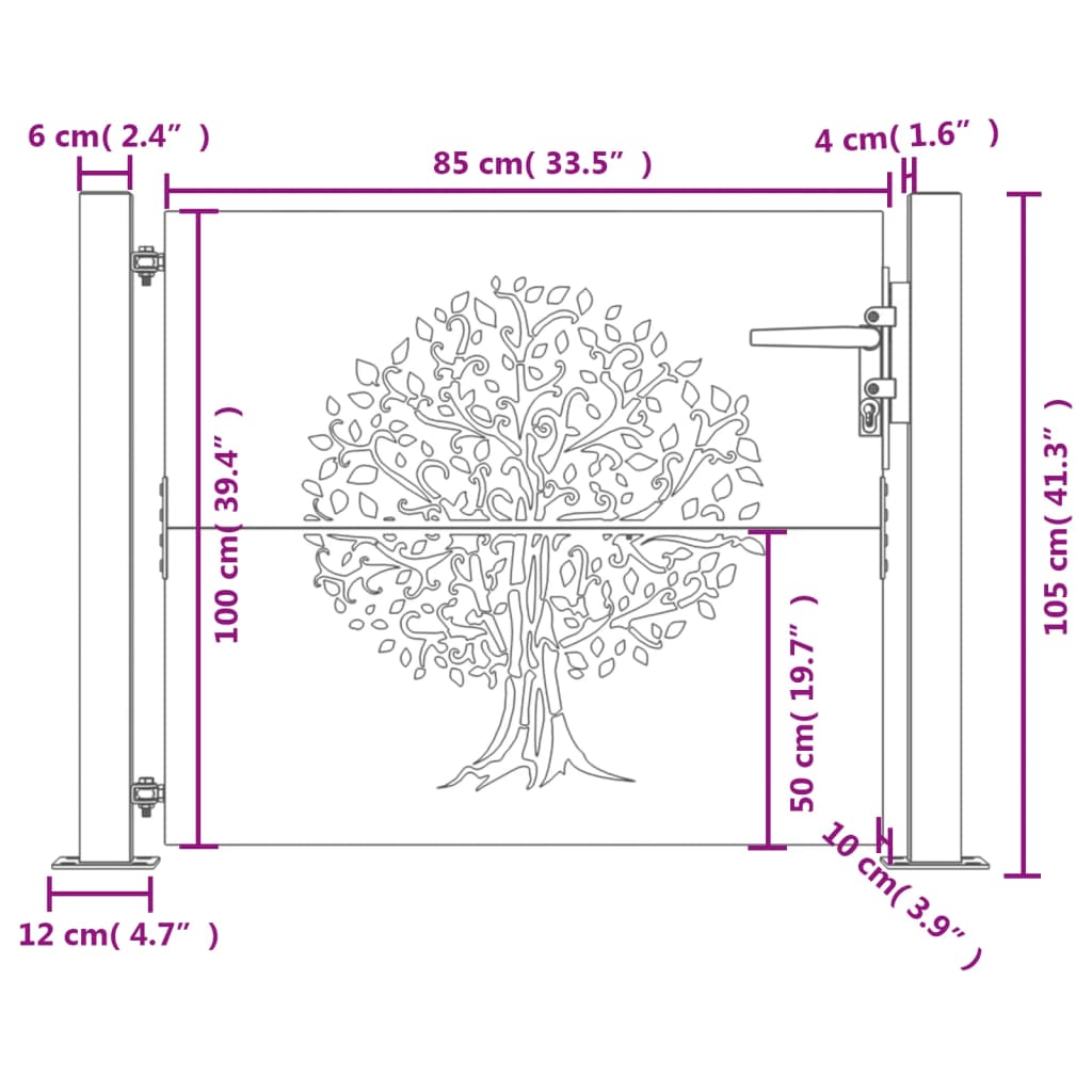 Gartentor 105x105 cm Cortenstahl Baum-Design