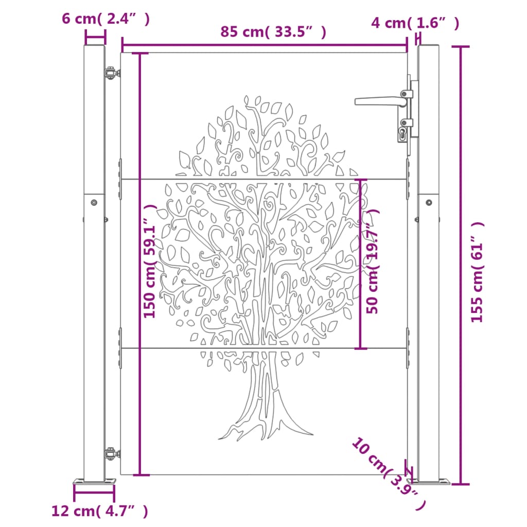 Gartentor 105x155 cm Cortenstahl Baum-Design