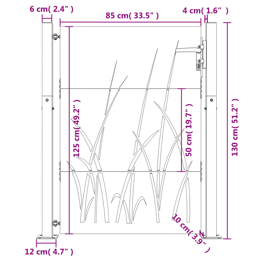 Gartentor 105x130 cm Cortenstahl Gras-Design