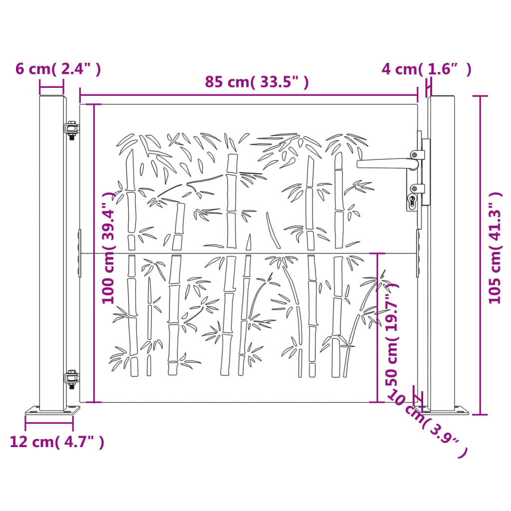 Gartentor 105x105 cm Cortenstahl Bambus-Design