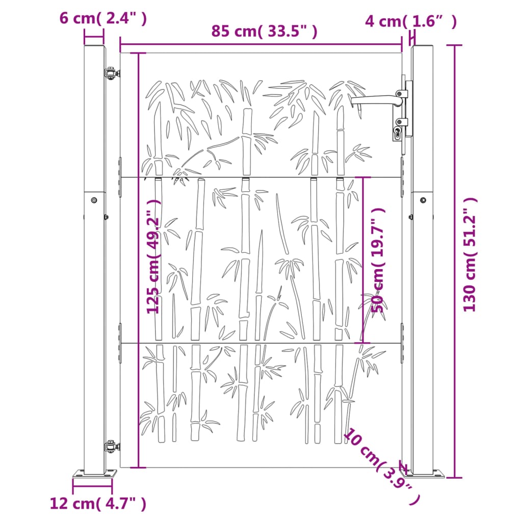 Gartentor 105x130 cm Cortenstahl Bambus-Design