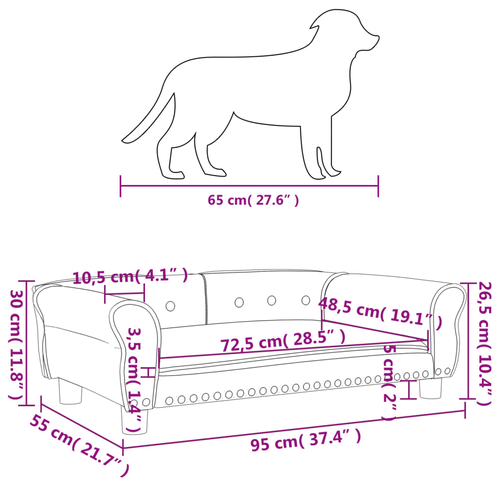 Hundebett Rosa 95x55x30 cm Samt