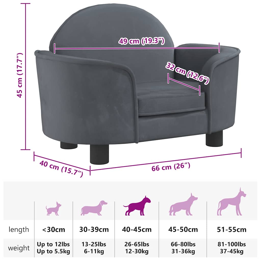 Hundebett Dunkelgrau 66x40x45 cm Samt