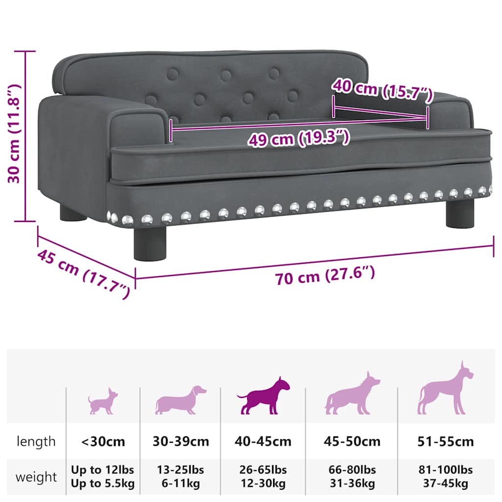 Hundebett Dunkelgrau 70x45x30 cm Samt