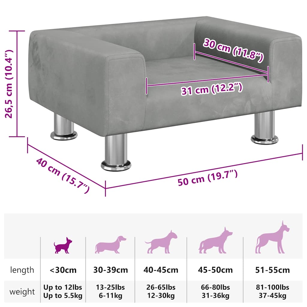 Hundebett Hellgrau 50x40x26,5 cm Samt