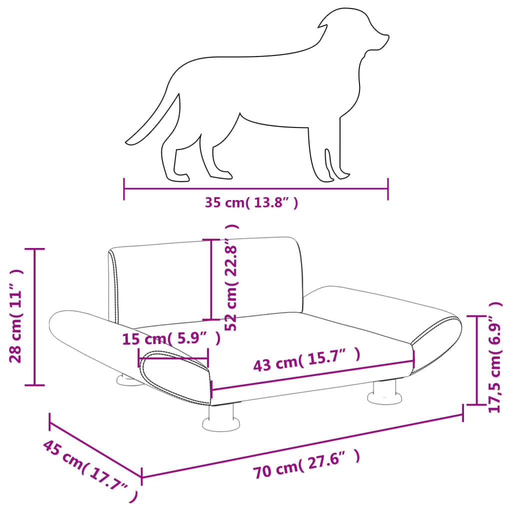 Hundebett Hellgrau 70x45x28 cm Stoff