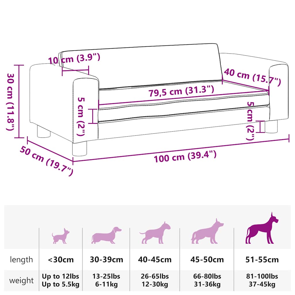 Hundebett mit Verlängerung Hellgrau 100x50x30 cm Samt