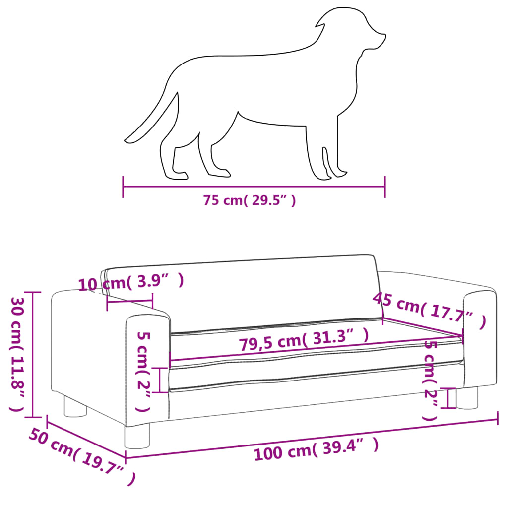 Hundebett mit Verlängerung Creme 100x50x30 cm Kunstleder