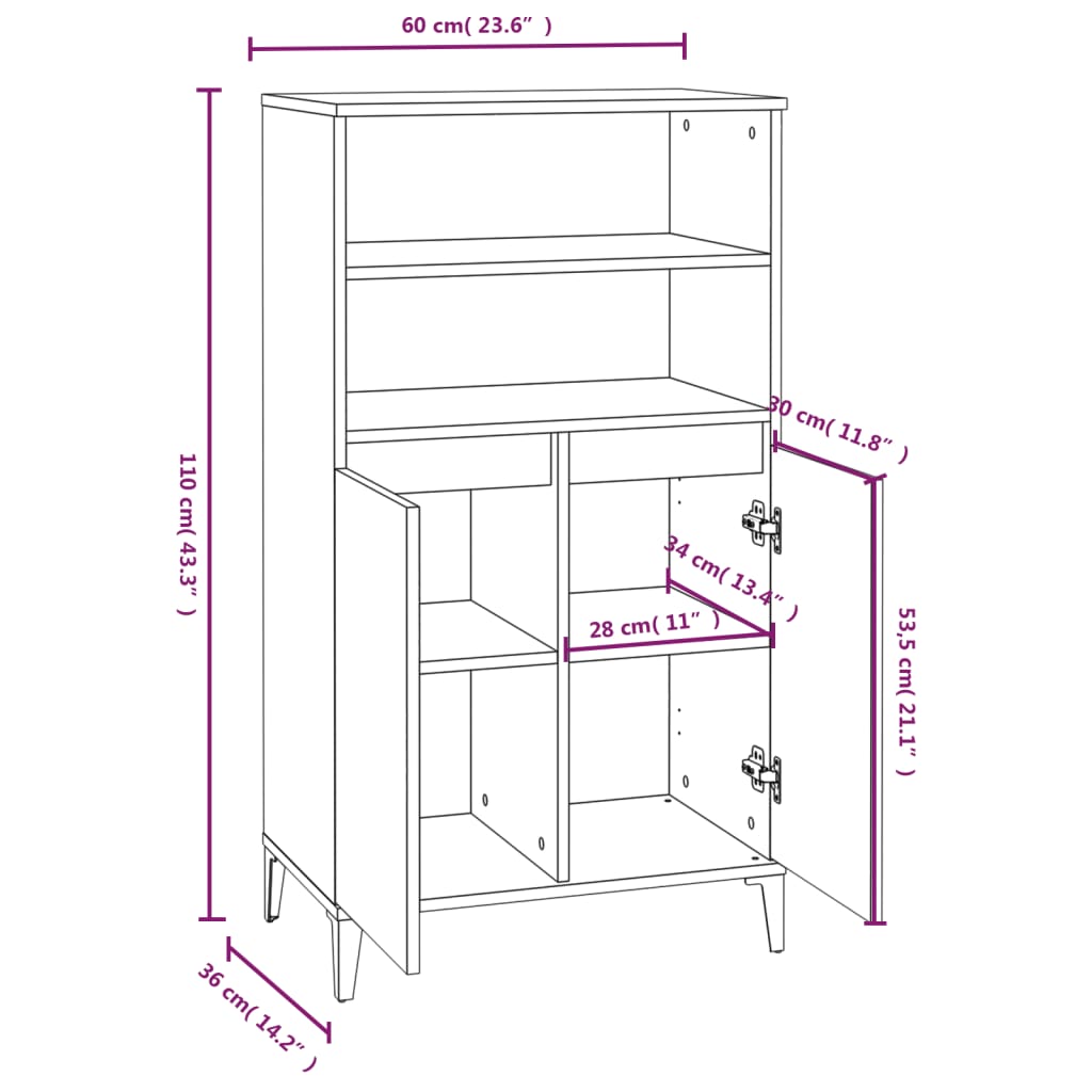 Highboard Sonoma-Eiche 60x36x110 cm Holzwerkstoff