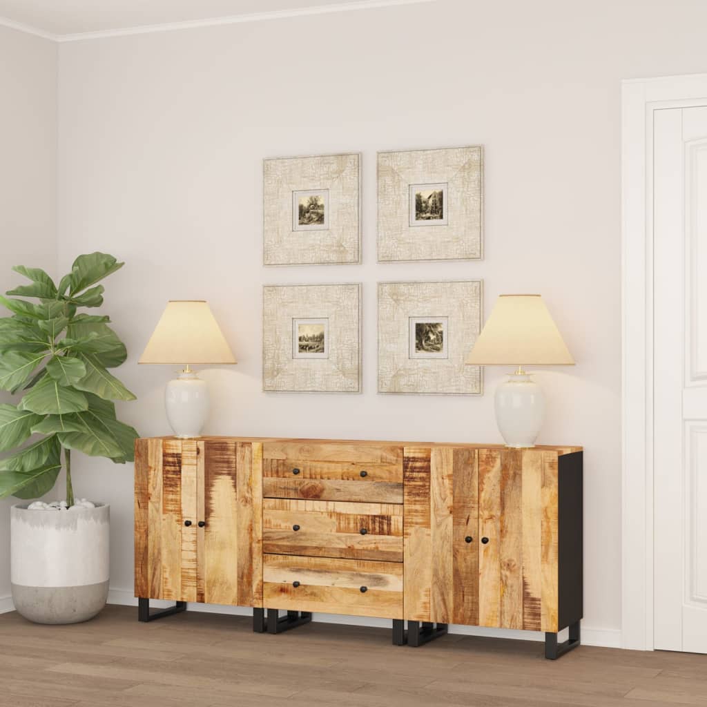 Sideboards 3 Stk. Raues Mangoholz