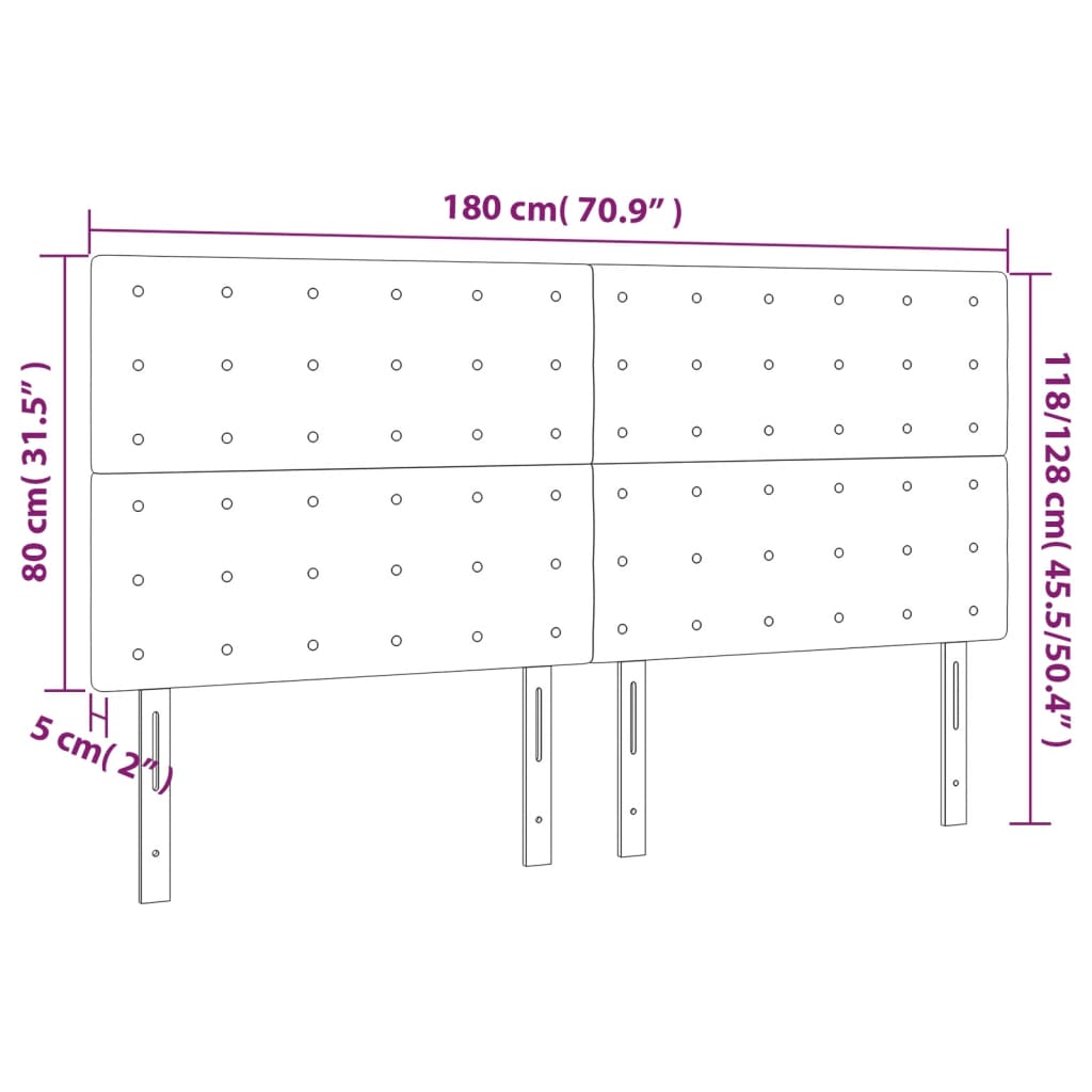 Kopfteile 4 Stk. Schwarz 90x5x78/88 cm Samt