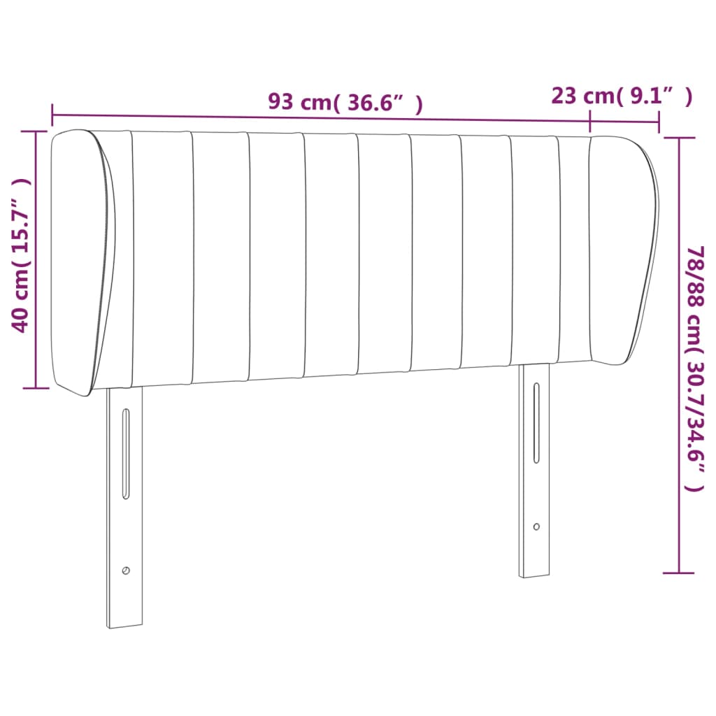 Kopfteil mit Ohren Schwarz 93x23x78/88 cm Samt