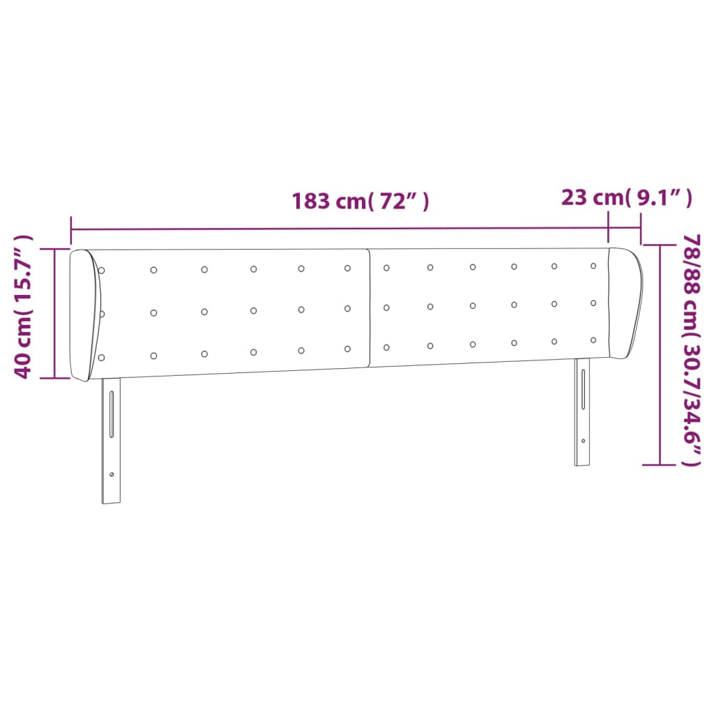 Kopfteil mit Ohren Schwarz 183x23x78/88 cm Stoff