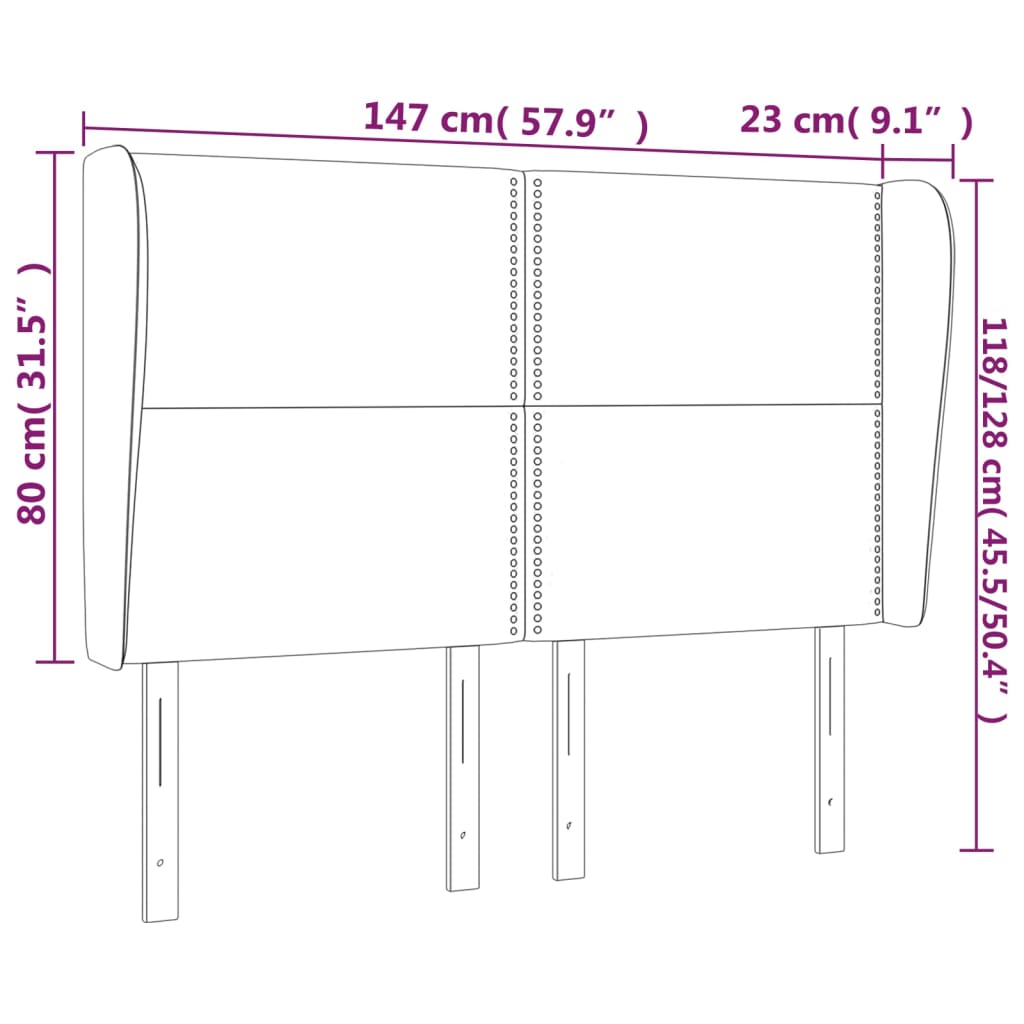 Kopfteil mit Ohren Schwarz 147x23x118/128 cm Samt