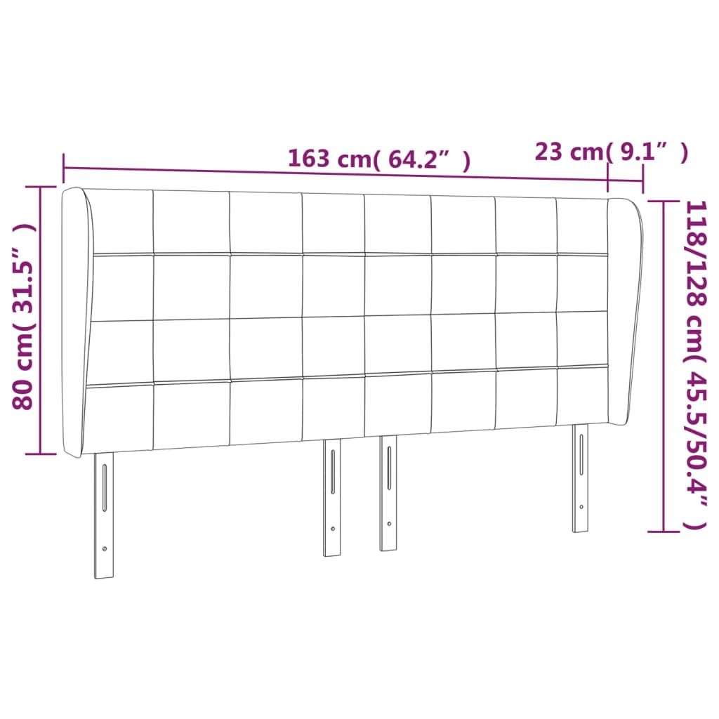 Kopfteil mit Ohren Hellgrau 163x23x118/128 cm Samt