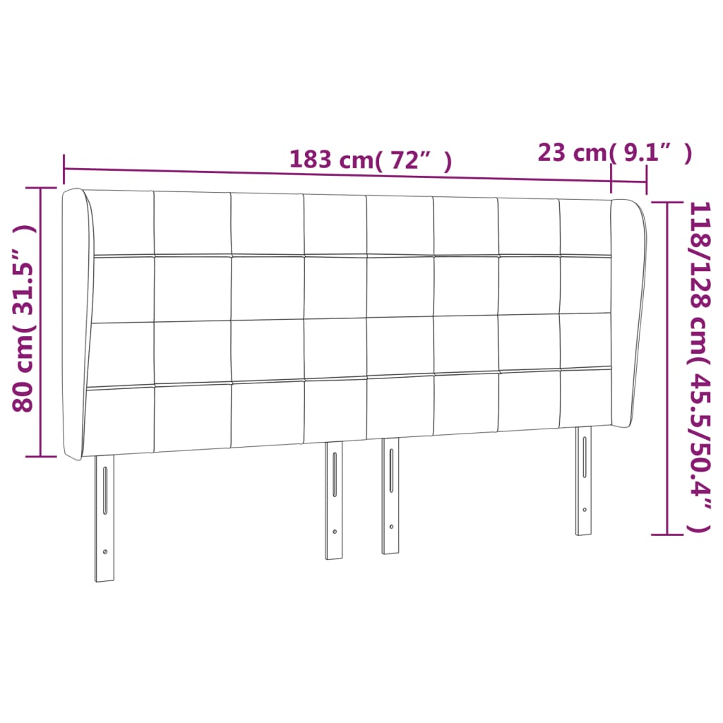 Kopfteil mit Ohren Hellgrau 183x23x118/128 cm Samt