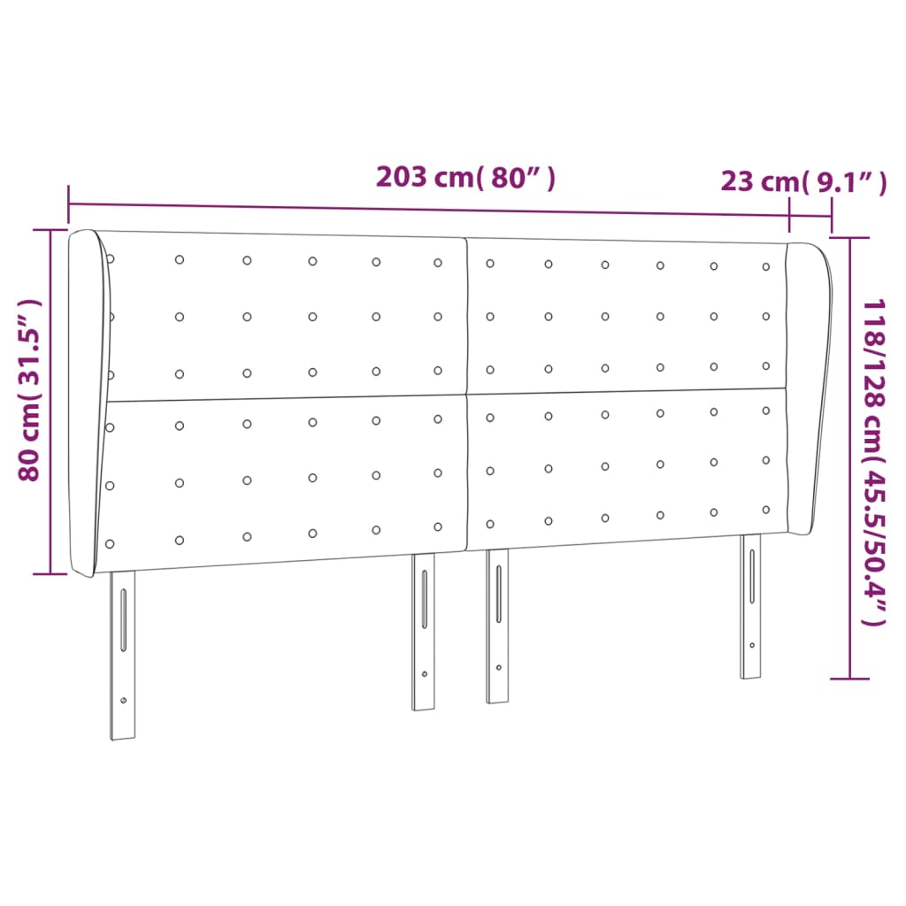 Kopfteil mit Ohren Grau 203x23x118/128 cm Kunstleder