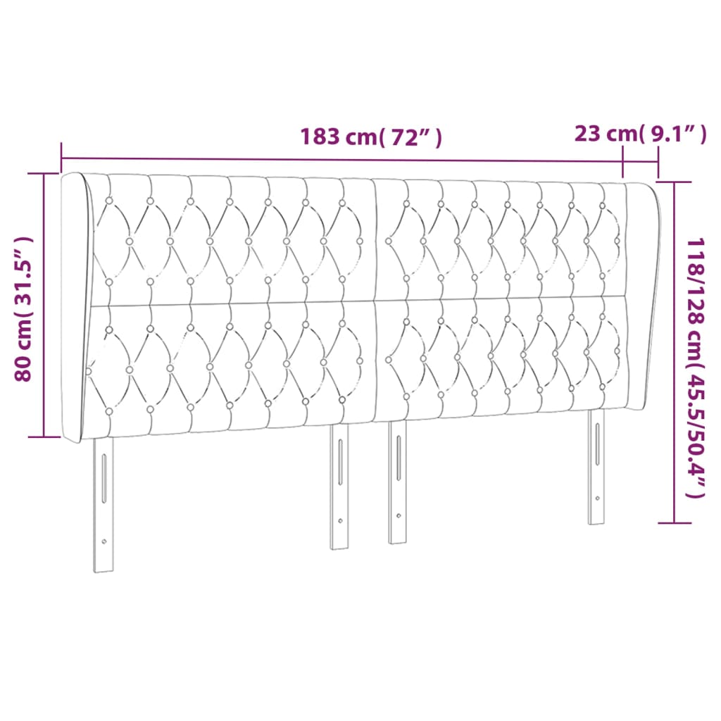 Kopfteil mit Ohren Hellgrau 183x23x118/128 cm Stoff