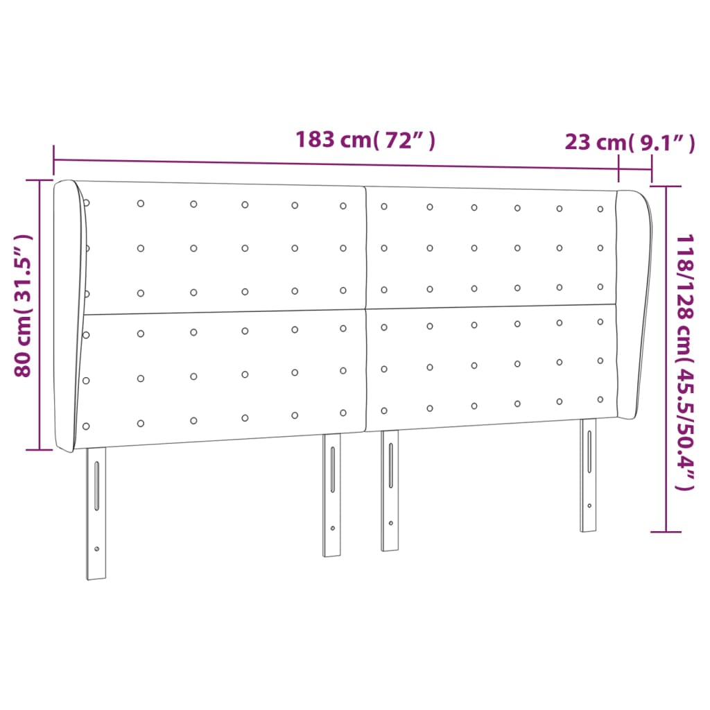 Kopfteil mit Ohren Schwarz 183x23x118/128 cm Stoff