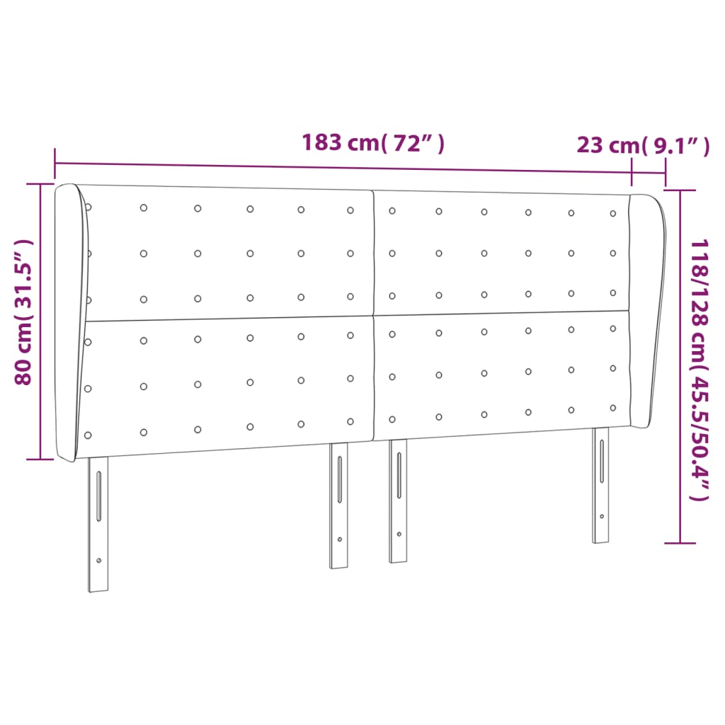 Kopfteil mit Ohren Creme 183x23x118/128 cm Stoff