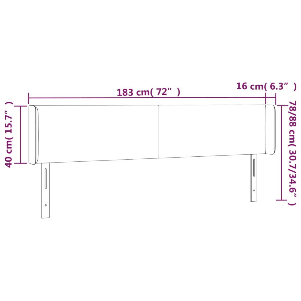 Kopfteil mit Ohren Dunkelgrau 183x16x78/88 cm Samt