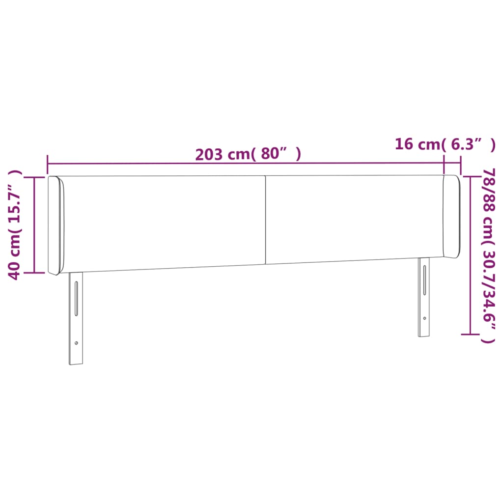 Kopfteil mit Ohren Schwarz 203x16x78/88 cm Samt