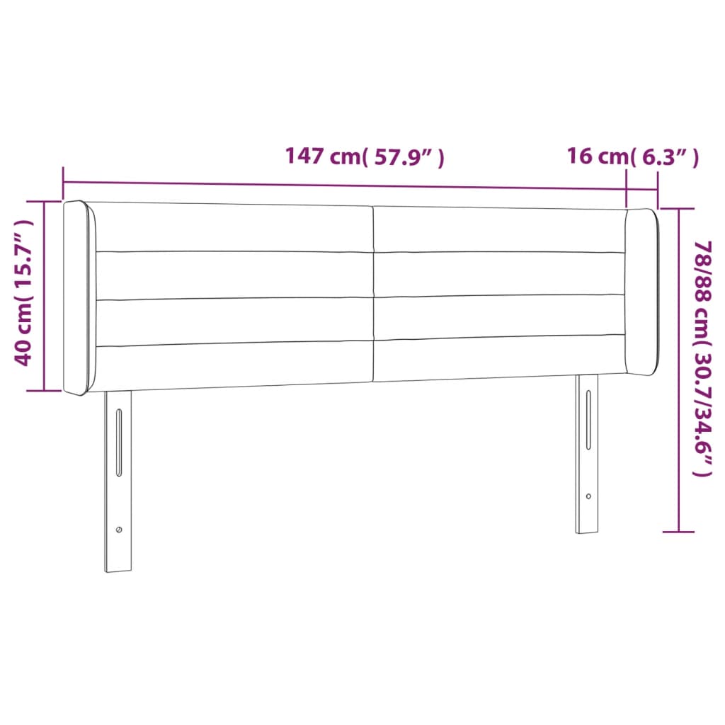 Kopfteil mit Ohren Hellgrau 147x16x78/88 cm Samt