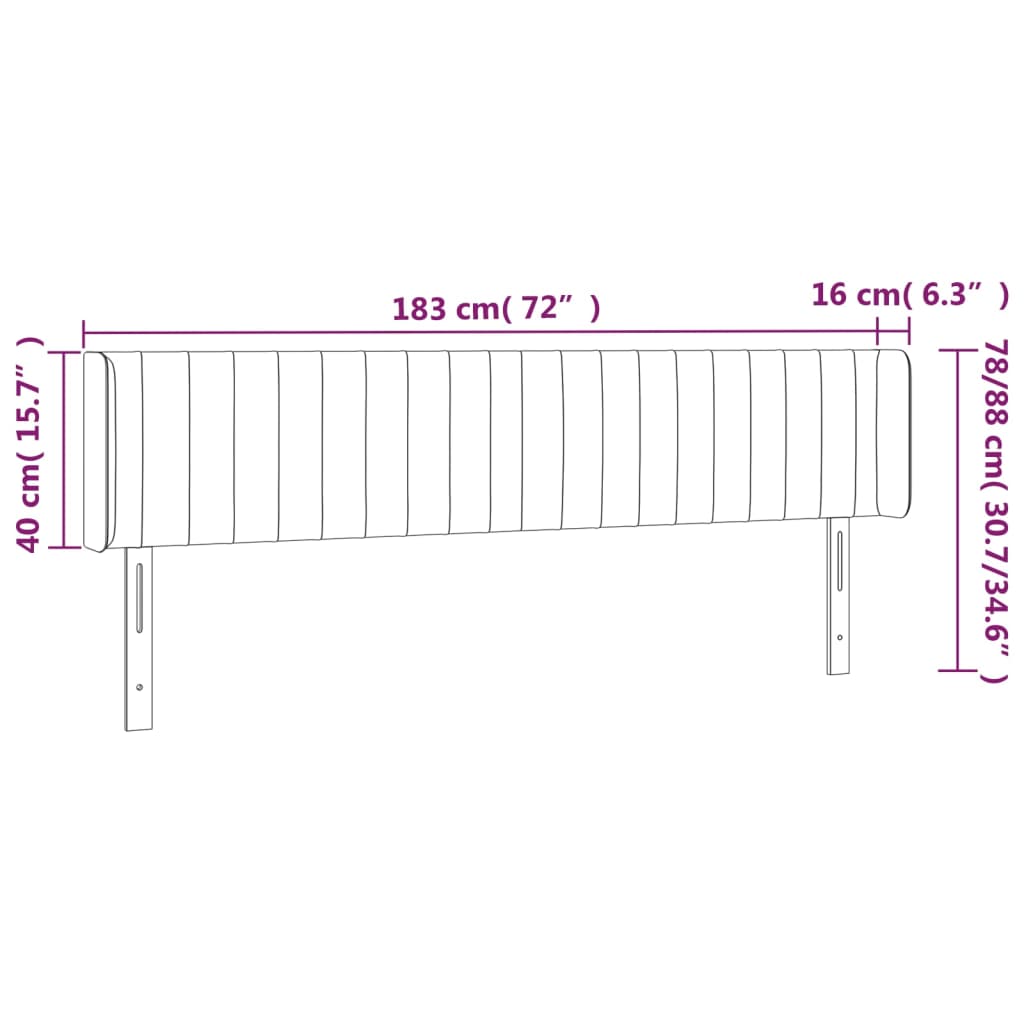 Kopfteil mit Ohren Rosa 183x16x78/88 cm Samt