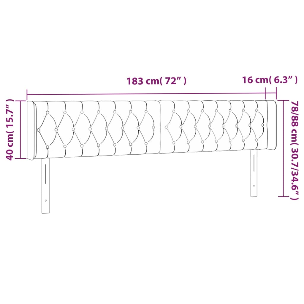 Kopfteil mit Ohren Dunkelgrau 183x16x78/88 cm Samt