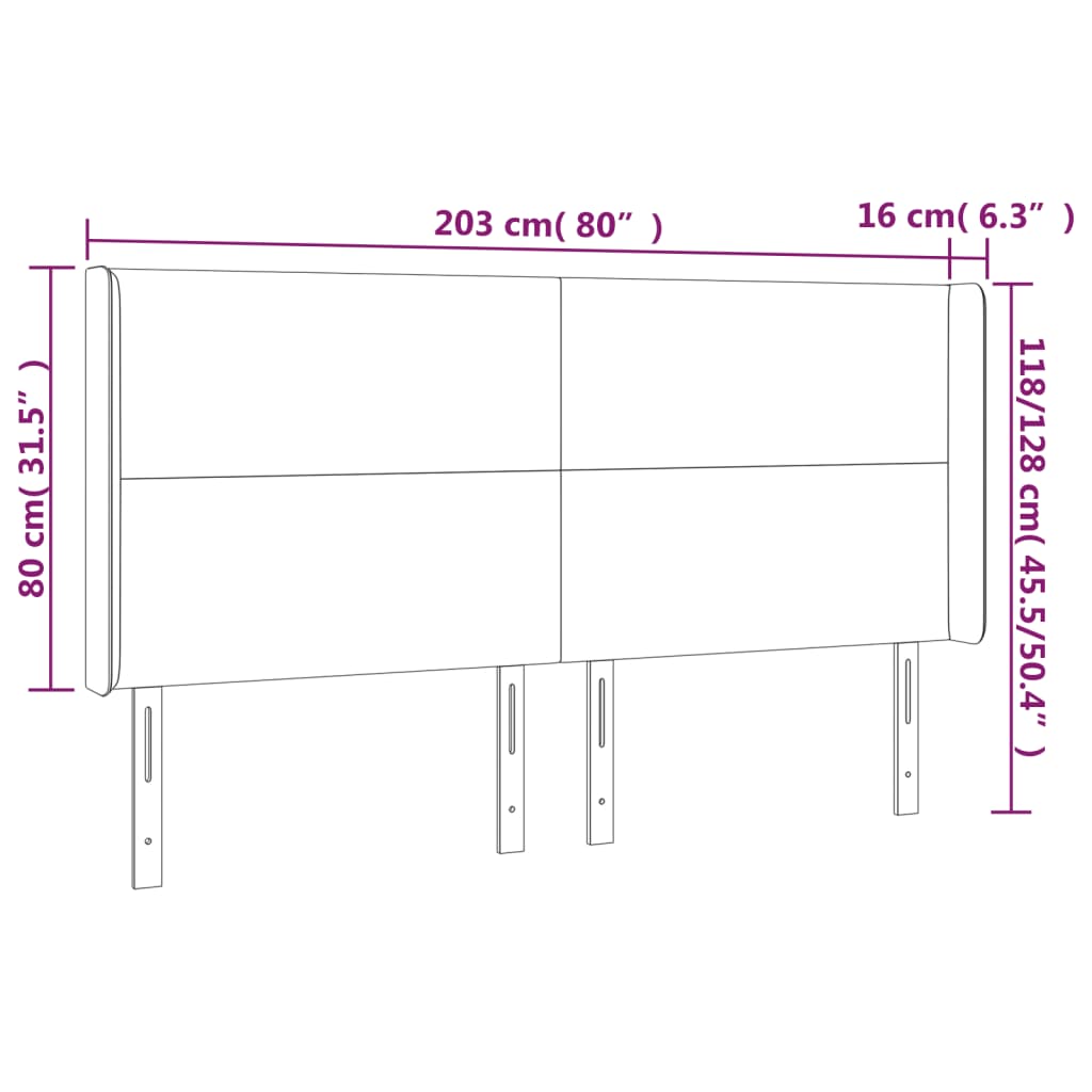 Kopfteil mit Ohren Hellgrau 203x16x118/128 cm Stoff