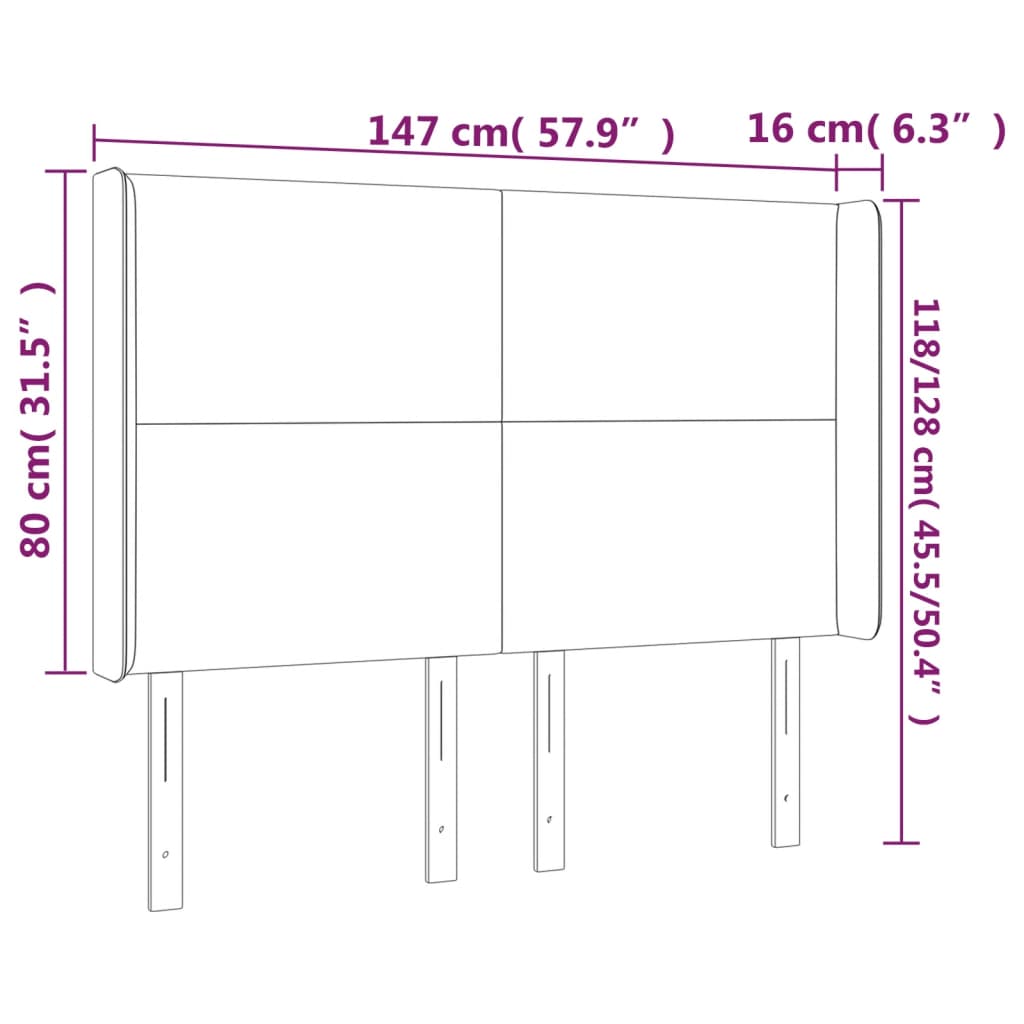 Kopfteil mit Ohren Schwarz 147x16x118/128 cm Samt