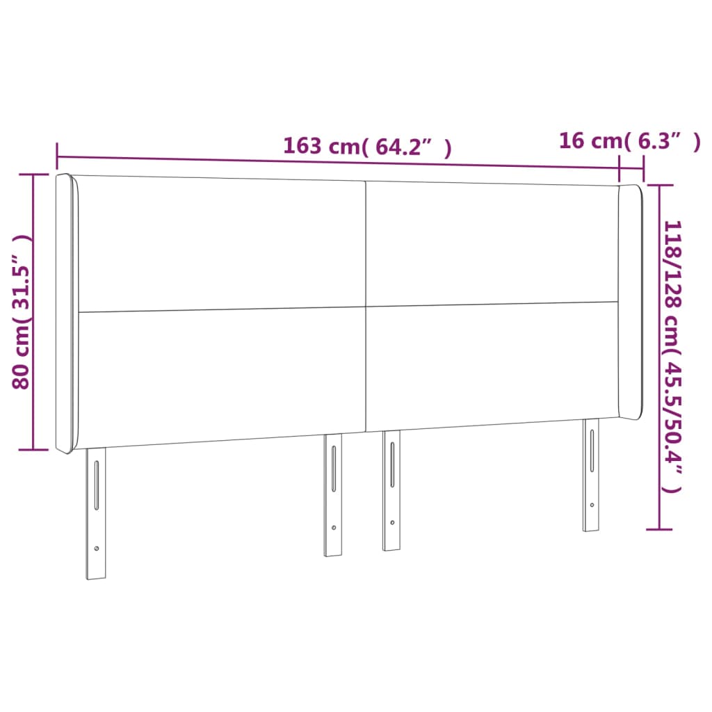 Kopfteil mit Ohren Hellgrau 163x16x118/128 cm Samt